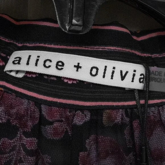 Alice and Olivia Desiree Sheer Top Silk Tapestry Vamp Romance Goth Dopamine - Picture 8 of 13